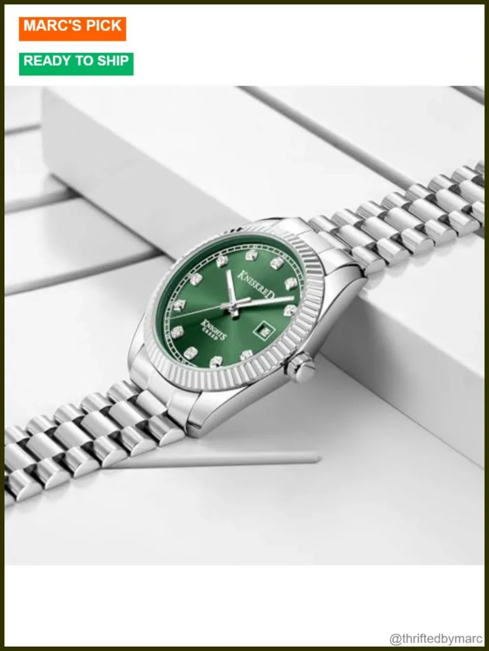 Men's Stainless Steel Watch with Diamond Markers Japanese Quartz